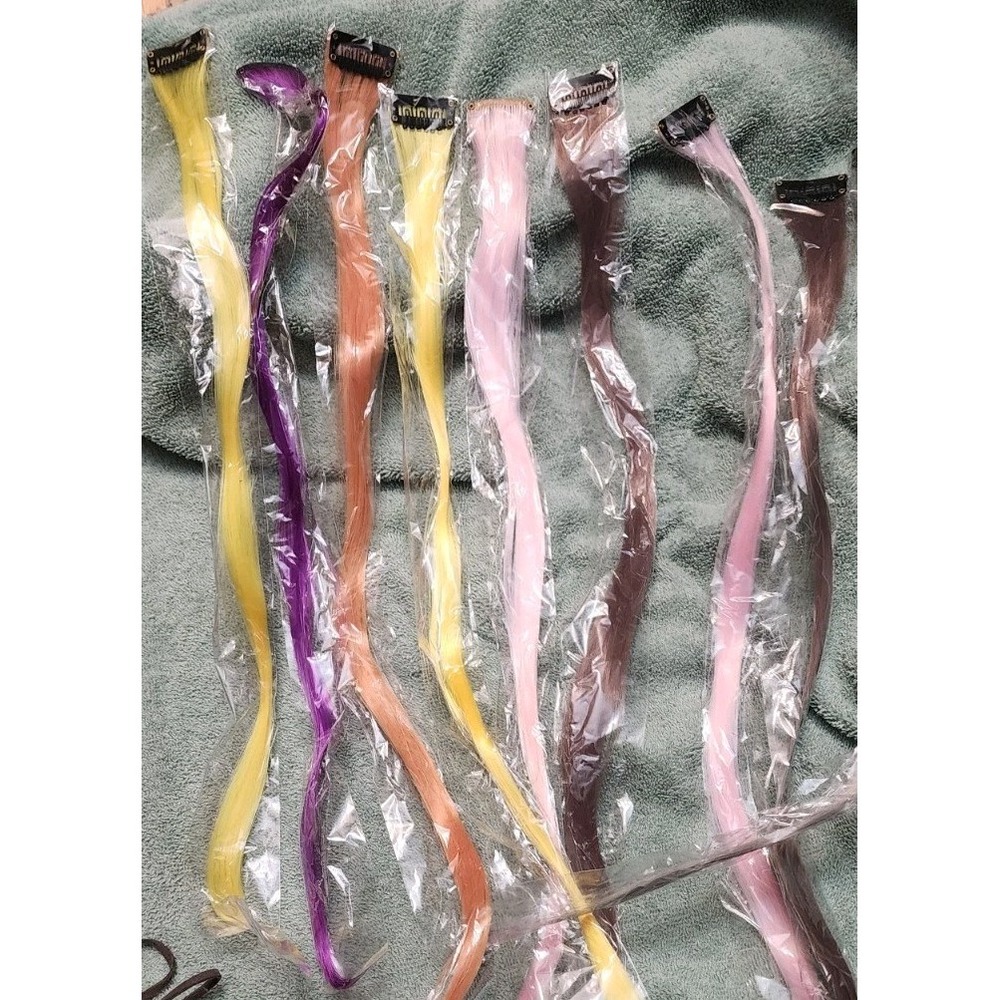 Hairdo Pop Hair Extension Color Strip & Clip In Lot of 8 Various Colors Pink Ora